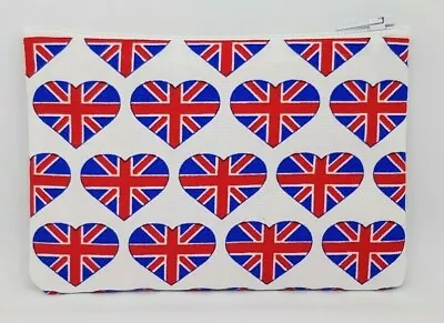 Union Jack British Flag Hearts Fabric Handmade Zippy Coin Purse Storage Pouch • £5.70