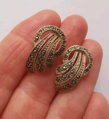 Vintage Sterling Silver Marcasite Earrings . R19G • £7.50