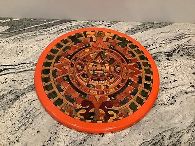 Vtg Aztec Mayan Calendar Hand Carved Inlay Wooden Wood Art Mexican Large • $49.99