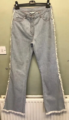 Y2K Size 12 Dorothy Perkins Jeans Hipster Wide Flare Split Leg Hem Fringe W30” • £27.95