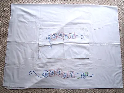 Vintage Embroidered “Baby” White Crib Sheet With Matching Pillow Case • $12.30