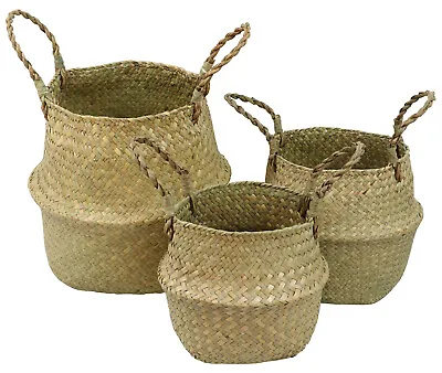 Woodside Seagrass Woven Wicker Storage/Laundry Belly Basket Pack Of 2 • £12.99
