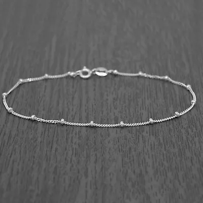 Genuine 925 Sterling Silver Saturn Curb Chain 2mm Beads Bracelet 6.5  7.5  8.5  • £5.49