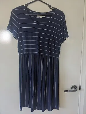 $18 • Buy Ripe Maternity Navy Blue Stripe Dress Size L
