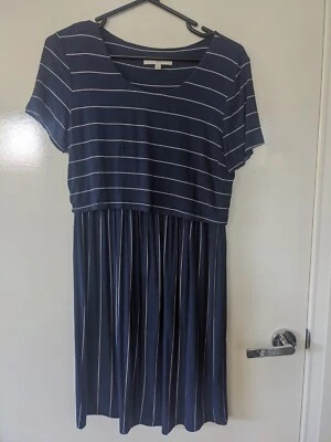 $18 • Buy Ripe Maternity Navy Blue Stripe Dress Size L