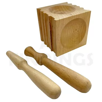 70mm Wooden Dapping Block 2 Punches Wood Holes Lines Doming Forming Tool 40-52mm • £8.99