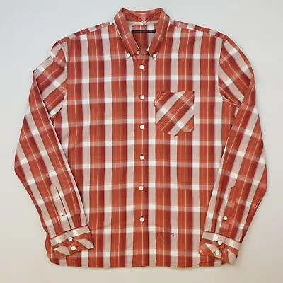 Levi's Mens Shirt Large Regular Fit Red Orange Long Sleeve Check Plaid Tartan • £15.99