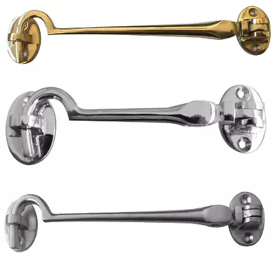 Cabin Hook & Eye Brass Garage Gate Hold Open Chrome Satin Chrome Gate 2  - 12  • £3.90