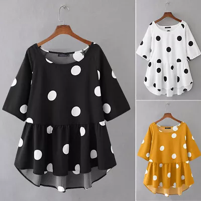 £9.19 • Buy Vintage Women Polka Dot Short Sleeve Tops T-shirt Swing Tunic Tee Shirt Blouse