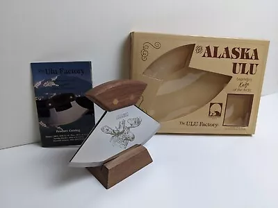 Vintage Alaska Ulu Knife Alaska 1993 Moose On 6  Blade Walnut Handle W/ Stand • $19.49