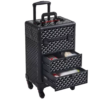 Rolling Makeup Train Case With Drawers Professional Cosmetics Storage Organizer • $59.99