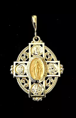 Miraculous Four Way Medal 14K Yellow Gold Filigree Frame And Upgraded Bail • $799.95