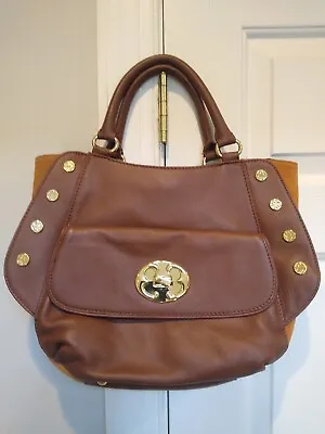$37.99 • Buy New Designer Emma Fox  Leather Suede Rolled Handle Satchel Purse Handbag Brown