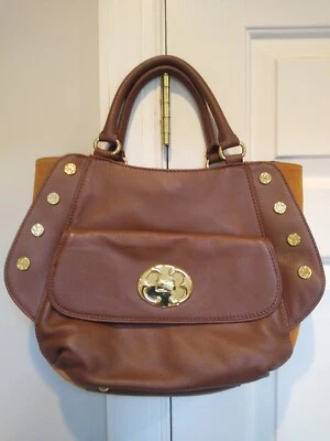$37.99 • Buy New Designer Emma Fox  Leather Suede Rolled Handle Satchel Purse Handbag Brown