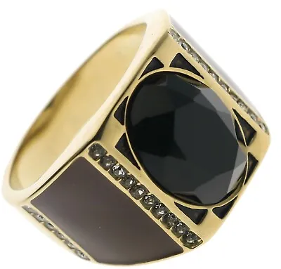 Black Sapphire CZ Accent 18k Overlay Stainless Steel Mens Ring Size 12 T48 • $19.14