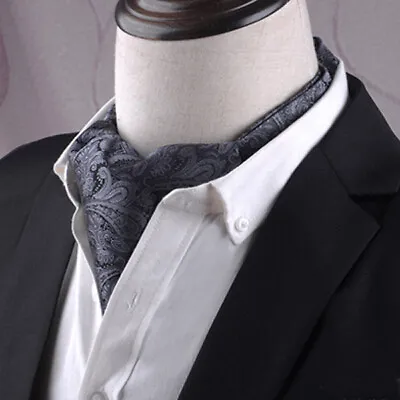 Men's Black & Dark Silver Paisley Ascot Cravat • £8.99