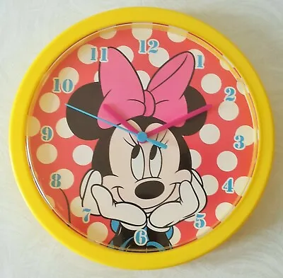 Disney Minnie Mouse Wall Clock – Yellow Surround -  Vg Clean Working Condition • £9.99