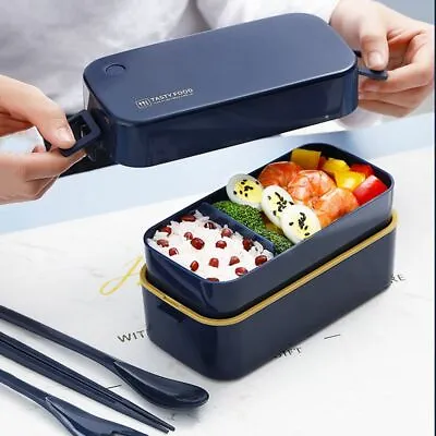 $19.39 • Buy 2-Layer Bento Lunch Box Food Container 0.85L/1.5L Spoon Fork Kids Adults