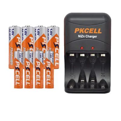PKCELL 1.6V AA AAA Rechargeable Batteries 2500mwh NIZN 1.6Volt / Charger LOT • $14.24