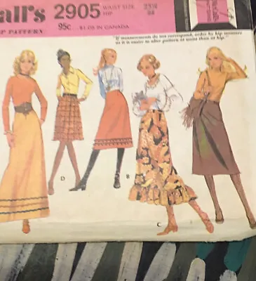 Vintage 1970s McCalls 2905 Easy Sewing Pattern Skirts Waist 25.5 Hip 36 UNCUT • $6