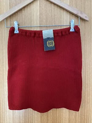 Brand New Vintage 90s Knitted Deep Red Mini Skirt Wool Blend - One Size • £5.50