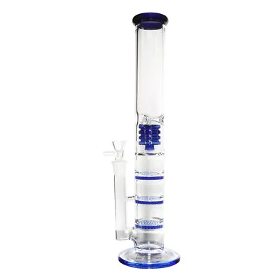 $37.59 • Buy 16 Inch Blue Water Hookah Glass Big Bong Honeycomb Perc Smoking Pipe Ice Catcher