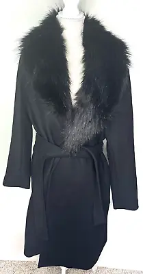$84.99 • Buy ZARA Womens Luxury Manteco Wool Black Coat Removable Faux Fur Collar Size L Belt