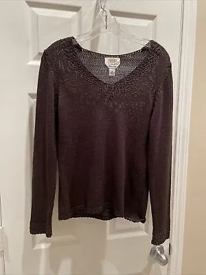 TALBOTS Womens Sz MP 3/4  Sleeve Pretty Shades Of Brown ￼￼Pull Over Sweater • £22.36