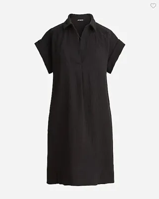 New J Crew Shirtdress V-neck Black Gauze Short Rolled Sleeve Sz XXS Side Slits • $44.99
