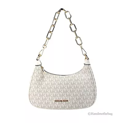 Michael Kors Cora Medium Light Cream Signature PVC Zip Pouchette Crossbody Bag • $109