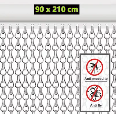210*90cm Fly Screen Chain Curtain Aluminum Door Metal Insect Blinds Frame Mesh • £49.99