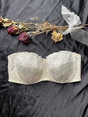 Vintage Retro Cream White Floral Lace Strapless Bra Bralette Brassiere 12D Fairy • $30