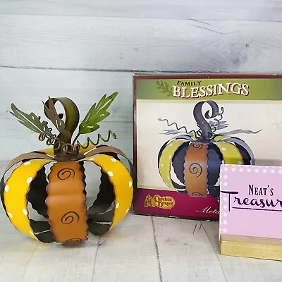 Cracker Barrel Family Blessing METAL PUMPKIN Green Orange Fall Autumn Decor NEW • $29.99