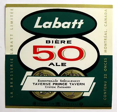 Brasserie Labatt Limitee LABATT 50 TAVERNE PRINCE TAVERN  Beer Label CANADA 22oz • $1.95