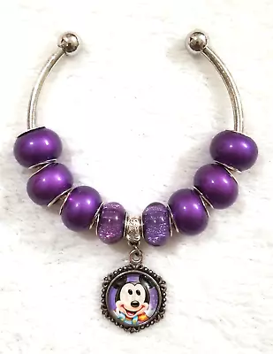 Mickey Charm Purple Lampwork Glass Bead Bangle Bracelet Usa • $8.99