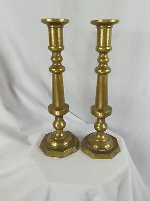 Pair Of Vintage Heavy Solid Brass Candlesticks Hecho EN Mexico 14  VGC • $39.97