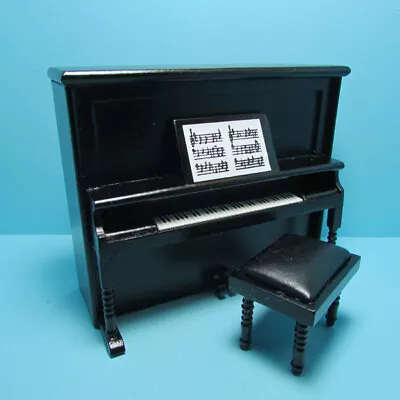 Dollhouse Miniature Beautiful Upright Piano In Black With Bench D7082 • $24.29