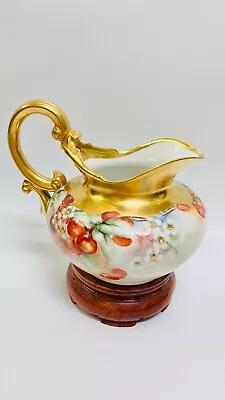 Limoges T&V France 1892-1907 Porcelain Hand Painted Fruit Cider Pitcher Gold • $260