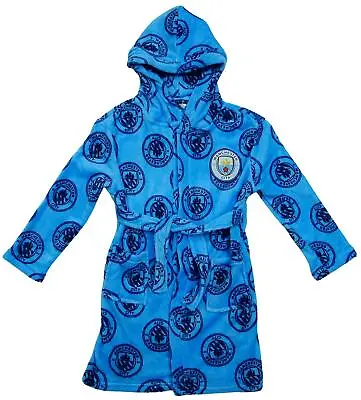 Boys Dressing Gown MANCHESTER CITY MCFC Football Fleece Hoody Robe 5 To 15 Years • £17.99