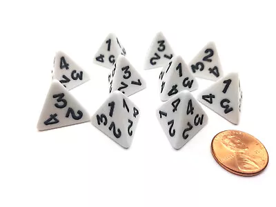 Pack Of 10 D4 Opaque 4 Sided Dice - White With Black Numbers • $6.19