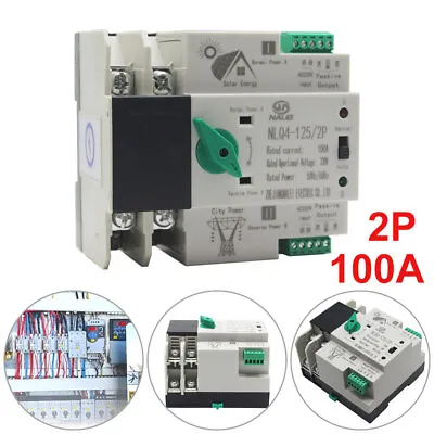 £27.53 • Buy 2 Poles 100A Dual Power Automatic Transfer Switch Generator Changeover Switch