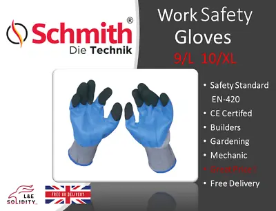 £9.90 • Buy 12 X Work Gloves Safety Protective Builders Grip Gardening Latex 9L 10XL Schmith