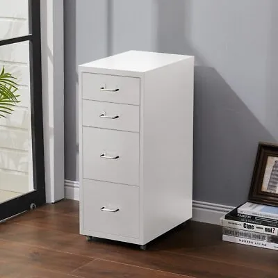 Rolling Filing Cabinet Office Metal 4 Drawers Cupboard File Storage Unit White • £49.95