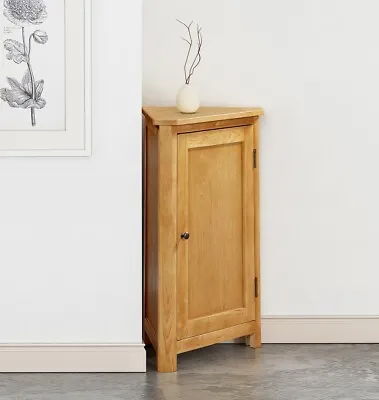 Small Oak Effect Corner Storage Cupboard - Wooden Low Cabinet With Shelf • £149.99