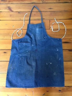 Vintage Dark Blue Denim Jean Fabric Shop Mechanic Workwear Work Chore Apron • $63.99