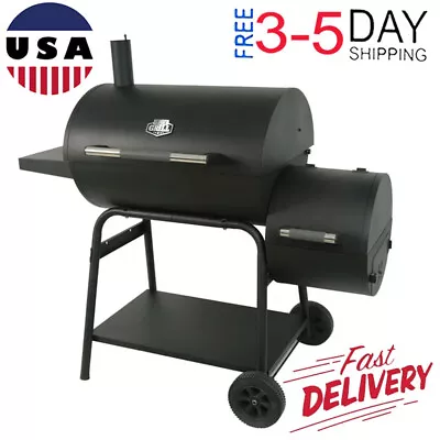 Offset Charcoal Smoker Grill Smoker W/ Side Firebox Adjustable Tray Steel Black • $127