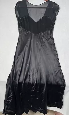 Vtg Victoria's Secret 100% Silk Gold Label  Black Dropped Back Slip Dress Size L • $39.99