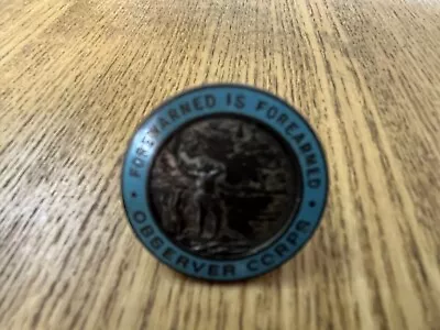 WW2 Observer Corps Lapel Badge Forewarned Is Forearmed • £5