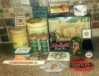 Excellent Lot Of 21 RARE Vintage & Antique Advertising Collectible Tins  • $48