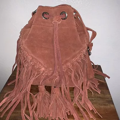 Zara Suede Fringe Drawstring Bag Purse • $125.99